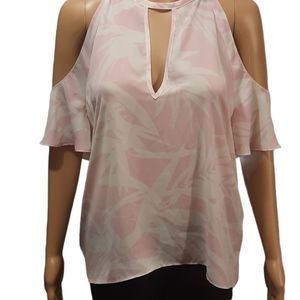 Amanda Uprichard Shirt Keyhole Cold Shoulder Pink white Womens Size Medium